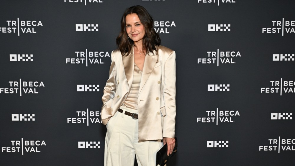 Katie Holmes wears Brunello Cucinelli the 25th Tribeca Festival Bloomberg reception at Perelman Performing Arts Center on June 1 in New York City.
